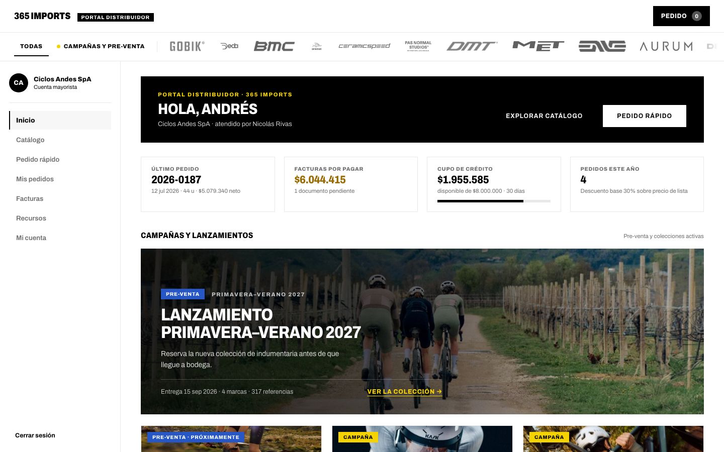 Portal de distribuidores de 365 Imports